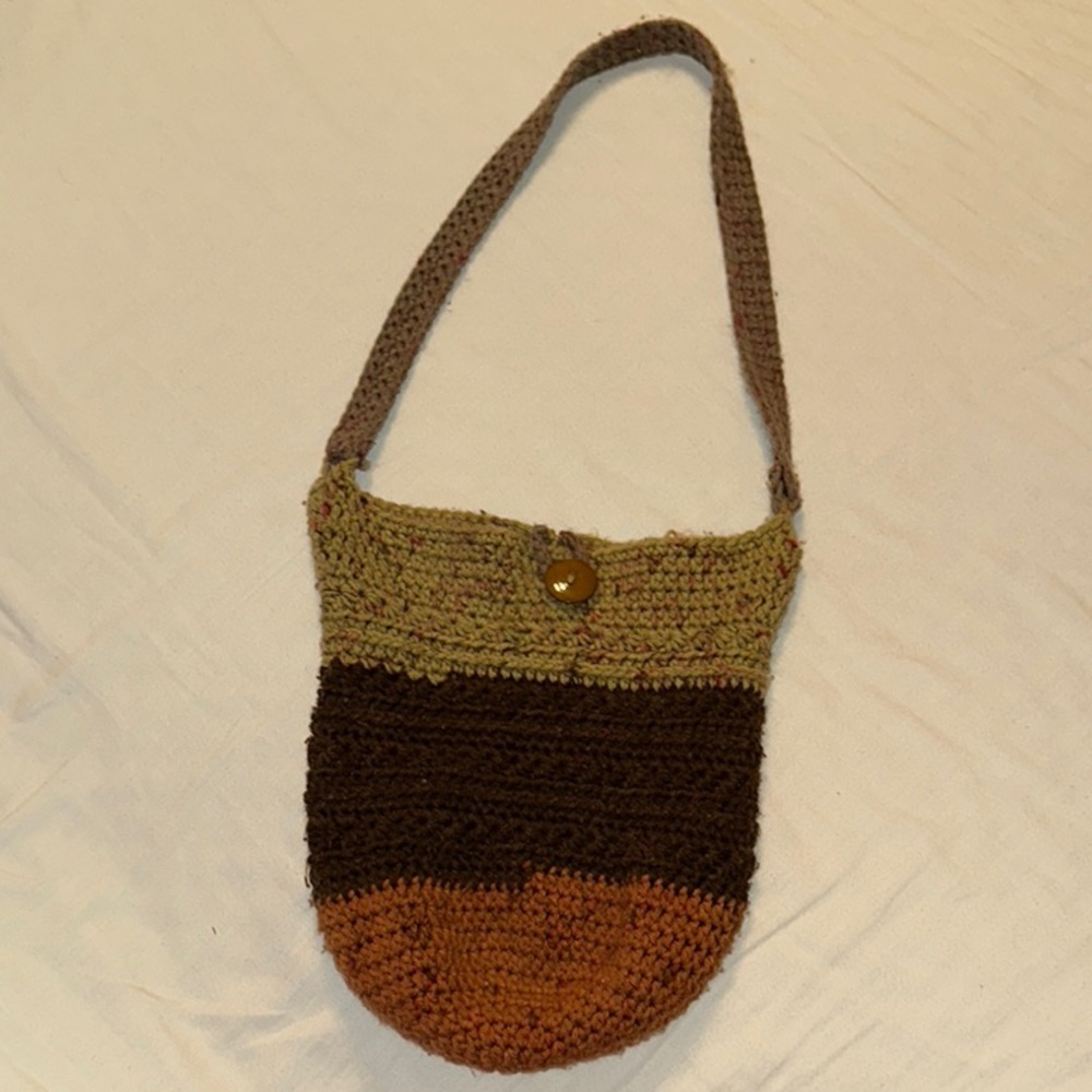 Handmade Tan, Brown, and Orange Striped Crochet Shoulder Bag